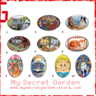 Louis Wain - Cat Art Painting Oval Magnet Set 1a or 1b